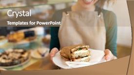  Presentation with waitress - Presentation design enhanced with waitress ready to serve food background and a coral colored foreground