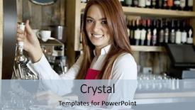  Presentation with waitress - Presentation theme with waitress removing wine in bar background and a light blue colored foreground