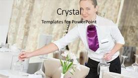  Presentation with banquet - Amazing slide set having employee anniversary restaurant catering services - waitress serving banquet table backdrop and a soft green colored foreground