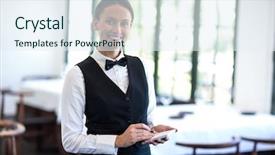  Presentation with fancy - Beautiful presentation featuring waitress taking an order in a fancy restaurant backdrop and a sky blue colored foreground