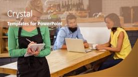  Presentation with order - PPT theme enhanced with waitress taking order on a notebook in a cafe background and a coral colored foreground