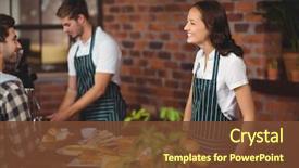  Presentation with coffee shop - PPT layouts having waitress talking with a customer background and a tawny brown colored foreground