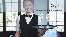  Presentation with flute - Colorful presentation design enhanced with waitress with a tray backdrop and a light blue colored foreground