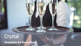 Presentation with flute - Slide set with waitress with a tray of flute of champagne in a restaurant background and a gray colored foreground