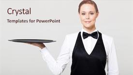  Presentation with catering service waitress on duty - Presentation theme enhanced with waitress with an empty tray background and a lemonade colored foreground