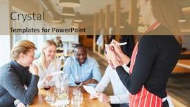  Presentation with law and order - Beautiful PPT theme featuring waitress-with-notepad backdrop and a coral colored foreground
