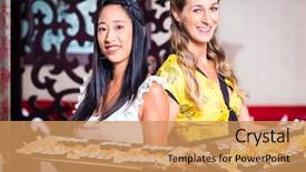  Presentation with waitress - Amazing PPT layouts having waitress with sushi in asian restaurant backdrop and a coral colored foreground