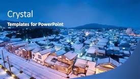  Presentation with japan obi - Presentation design having wajima ishikawa japan town skyline in winter at twilight background and a teal colored foreground