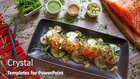  Presentation with algae - Slide deck enhanced with wakame algae salad with salmon wasabi sesame and sprouts background and a tawny brown colored foreground