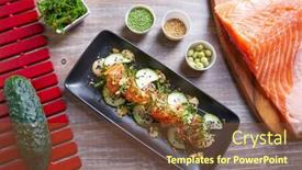  Presentation with algae - Cool new presentation theme with wakame algae salad with salmon wasabi sesame and sprouts backdrop and a tawny brown colored foreground