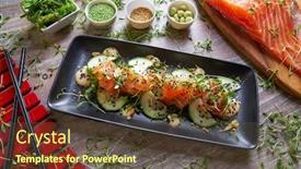  Presentation with algae - Slides enhanced with wakame algae salad with salmon wasabi sesame and sprouts background and a tawny brown colored foreground