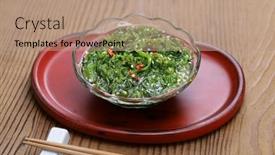  Presentation with japanese food - Presentation design enhanced with wakame-seaweed-salad-japanese-food background and a coral colored foreground
