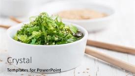  Presentation with seaweed - Presentation having wakame-seaweed-salad-with-sesame background and a light gray colored foreground