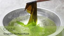  Presentation with shabu - Audience pleasing theme consisting of wakame-shabu-shabu-japanese-cuisine backdrop and a yellow colored foreground