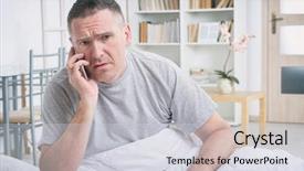  Presentation with rfid phone pay nfc - Presentation theme featuring wake up call - man answering phone background and a light gray colored foreground