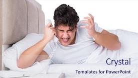  Presentation with insomnia - Slides featuring wake up call - man in bed suffering background and a sky blue colored foreground