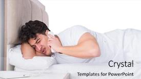  Presentation with insomnia - PPT layouts featuring wake up call - man in bed suffering background and a sky blue colored foreground