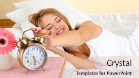  Presentation with sleeping - Presentation theme consisting of wake up call - young beautiful woman sleeping background and a coral colored foreground