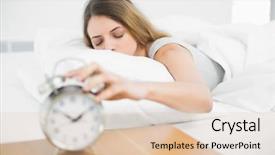  Presentation with being a single woman - Slides with wake up morning - calm brunette woman lying background and a lemonade colored foreground