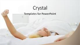  Presentation with belt bed - Presentation design enhanced with wake up morning - happy blonde girl on bed background and a white colored foreground
