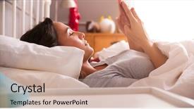  Presentation with bed - Cool new presentation design with wake up morning - woman lying in bed checking backdrop and a mint green colored foreground