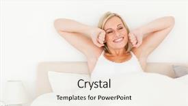  Presentation with nuclear arms - Amazing PPT layouts having wake up morning - woman stretching her arms backdrop and a sky blue colored foreground