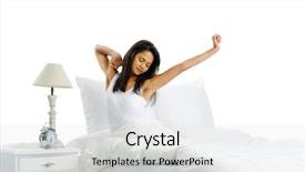  Presentation with latino - Cool new slide deck with wake up morning - yawn stretch sleepy latino woman backdrop and a light gray colored foreground