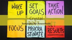  Presentation with personal goals - Colorful PPT layouts enhanced with wake-up-set-goals-take backdrop and a yellow colored foreground