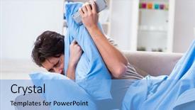  Presentation with control - Beautiful slides featuring man watching tv from bed holding remote control unit backdrop and a light blue colored foreground