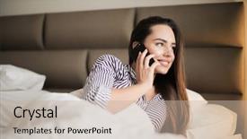  Presentation with phone - Beautiful slide set featuring wakeapp - girl doing a phone call backdrop and a  colored foreground