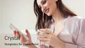  Presentation with phone - Beautiful presentation featuring wakeapp - woman checking her phone backdrop and a  colored foreground