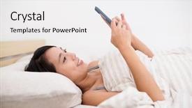 Presentation with mobile use - Audience pleasing PPT layouts consisting of wakeapp - woman lying down on bed backdrop and a white colored foreground