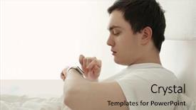  Presentation with sleep - Beautiful presentation theme featuring wakeapp - young man with sleep tracker backdrop and a  colored foreground