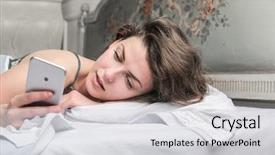  Presentation with bed - Slide deck with wakeapp - young woman in bed checking background and a  colored foreground