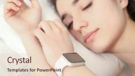  Presentation with gps tracker - Presentation enhanced with wakeapp - young woman with sleep tracker background and a  colored foreground