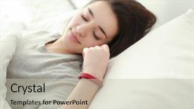  Presentation with sleep - PPT theme consisting of wakeapp - young woman with sleep tracker background and a  colored foreground