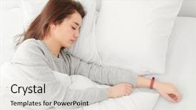  Presentation with young woman diagnosis of sti - Beautiful presentation design featuring wakeapp - young woman with sleep tracker backdrop and a  colored foreground