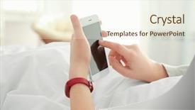  Presentation with mobile home - Beautiful slide deck featuring wakeapp - young woman with sleep tracker backdrop and a  colored foreground