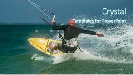  Presentation with sardines school in blue sea - Presentation featuring wakeboarding - handsome man kite surfing background and a  colored foreground