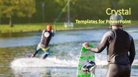  Presentation with performance - Beautiful theme featuring wakeboarding - male wakeboarder waches the performance backdrop and a tawny brown colored foreground