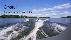  Presentation with water woman swimming underwater - PPT theme featuring wakeboarding - man and woman water-skiing background and a  colored foreground