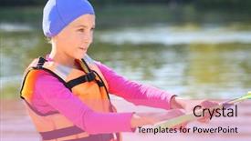  Presentation with water life - Beautiful PPT layouts featuring wakeboarding - portrait of girl in life backdrop and a coral colored foreground
