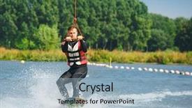  Presentation with orange life buoy splash water - PPT layouts featuring wakeboarding - wakeboarder in a swimsuit background and a light blue colored foreground