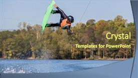  Presentation with athlete - Colorful PPT theme enhanced with wakeboarding - young athlete wake boards backdrop and a tawny brown colored foreground