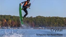  Presentation with athlete - Audience pleasing presentation consisting of wakeboarding - young athlete wake boards backdrop and a teal colored foreground