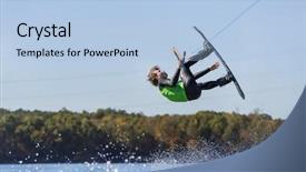  Presentation with positions of body - Colorful theme enhanced with wakeboarding - young athlete wake boards backdrop and a light blue colored foreground