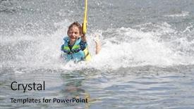  Presentation with water - Beautiful slide set featuring wakeboarding - young boy having fun backdrop and a light gray colored foreground