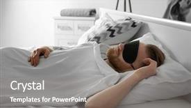  Presentation with sleepy yawning man driving car - Colorful presentation design enhanced with wakeup night - handsome man sleeping with blindfold backdrop and a gray colored foreground