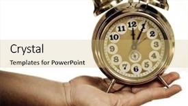  Presentation with time management - Colorful presentation theme enhanced with wakeup night - retro clock in hand deadline backdrop and a yellow colored foreground