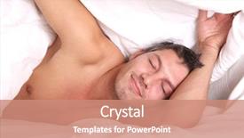  Presentation with gold man smile - PPT layouts consisting of wakeup night - smiling resting man on pillow background and a coral colored foreground